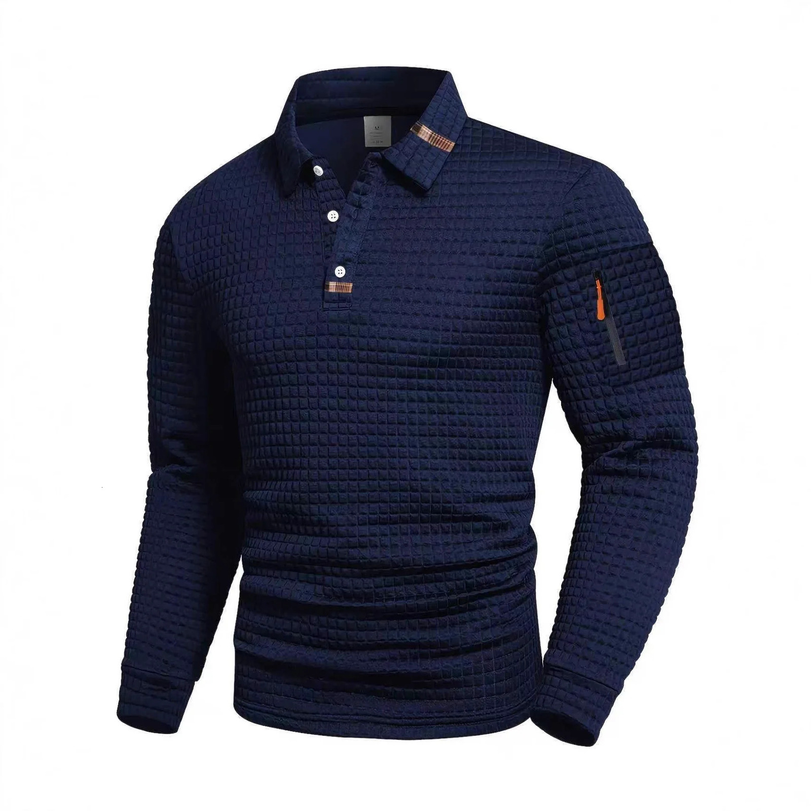Mens Autumn-Winter Solid-Color Checkered Patchwork Armless True Pocket Fashionable High-Quality Daily POLO Shirt Top 251203