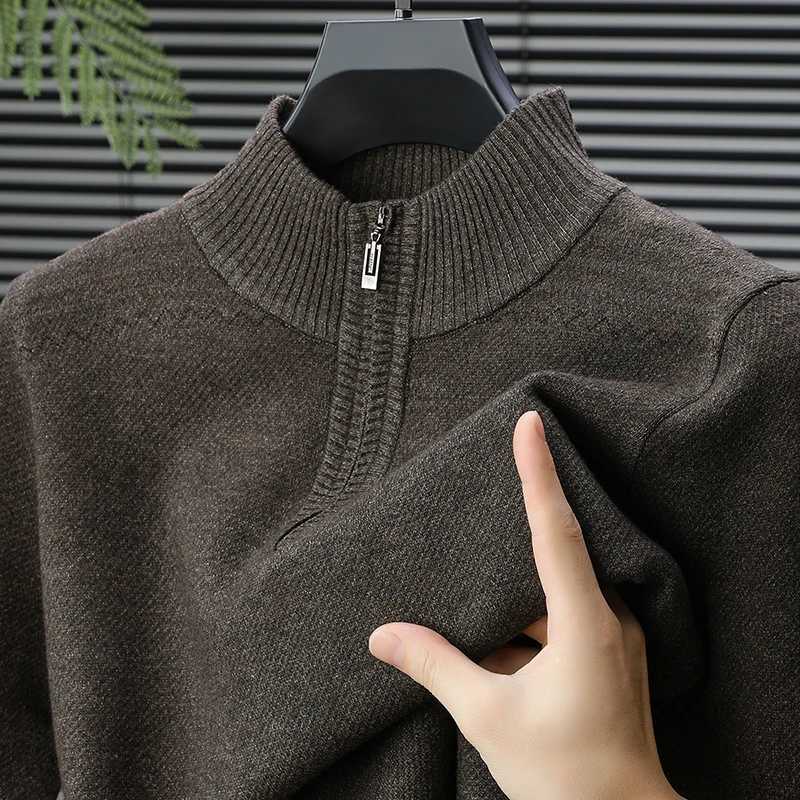 Nouveau 2025 Pure laine hommes demi-col roulé pull avec fermeture à glissière automne et hiver moyen épaississement W251205