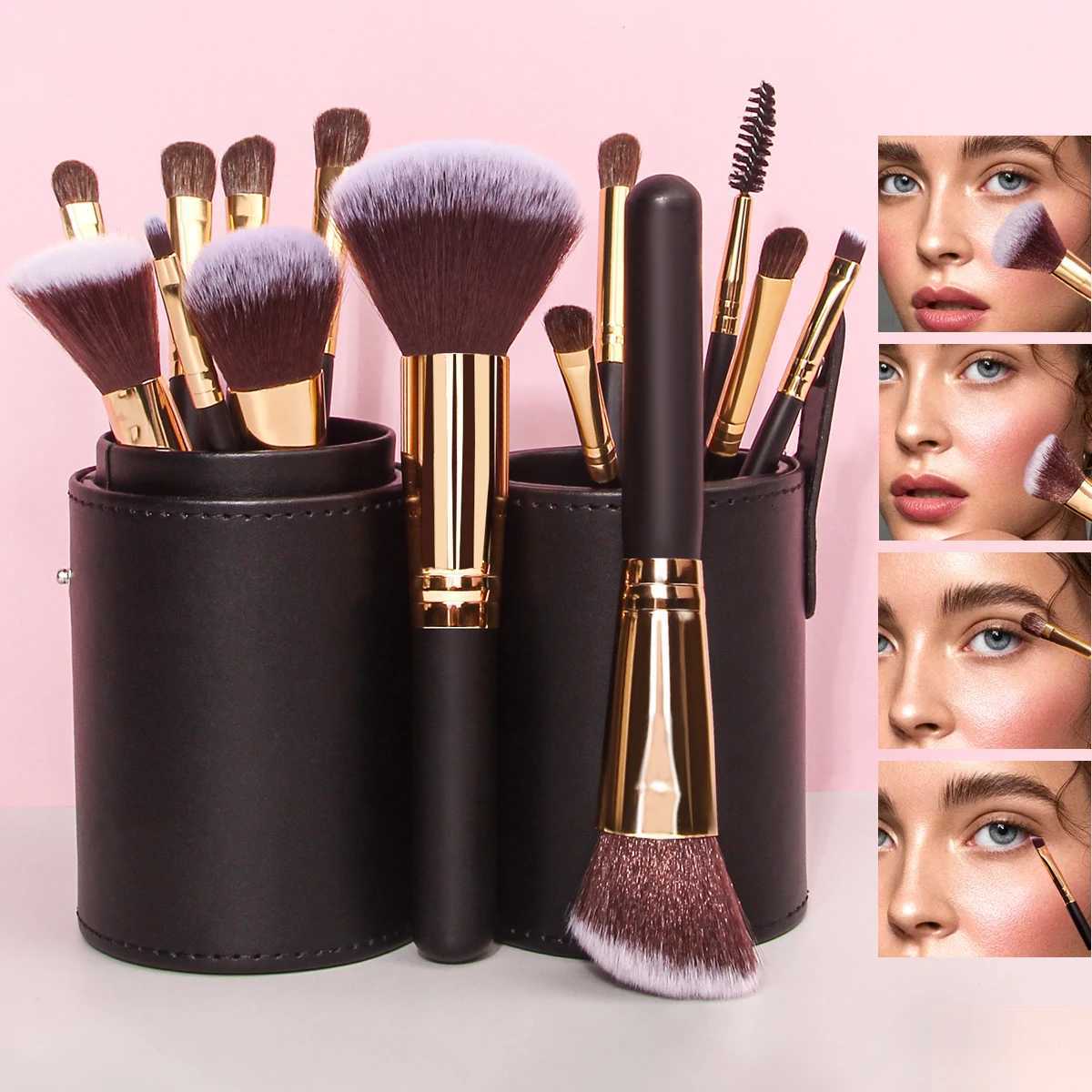 15 PCS Professional Makeup Brush Set With Makeup Brush Holder Wooden Handle Cosmetic BrushesT251205-image-1087323670