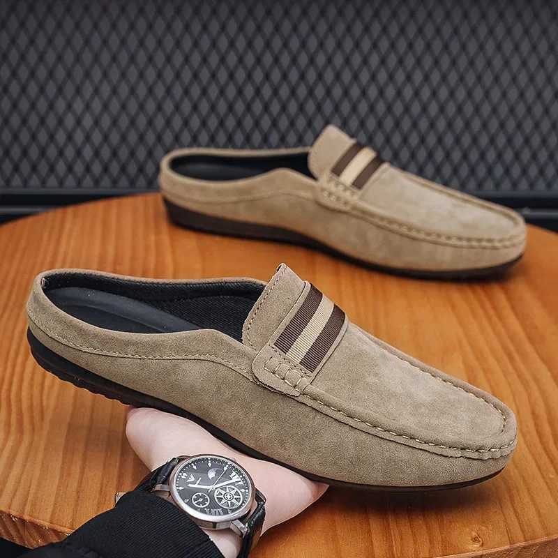 Lefu Shoes Mens Lightweight Bean Shoes Summer One Step Push lazy Breathable Casual Half Support Slippers for men W251205