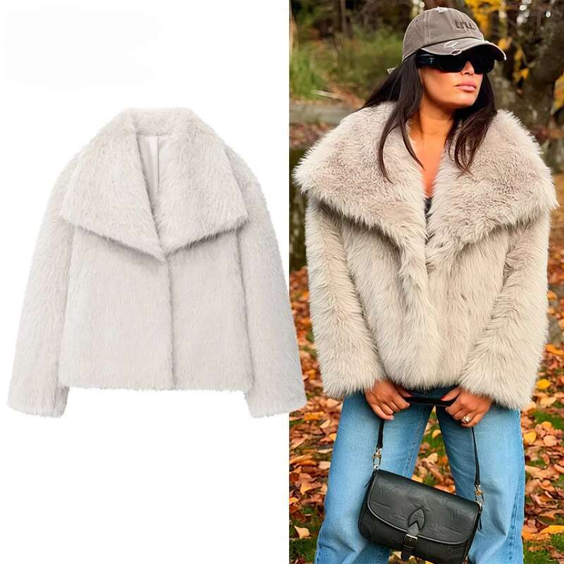 MUJER Faux Fur Coat Plush Fluffy Women's Jacket 2025 Woman Autumn Winter New In Outerwears White Red Gray Black Blends Coats