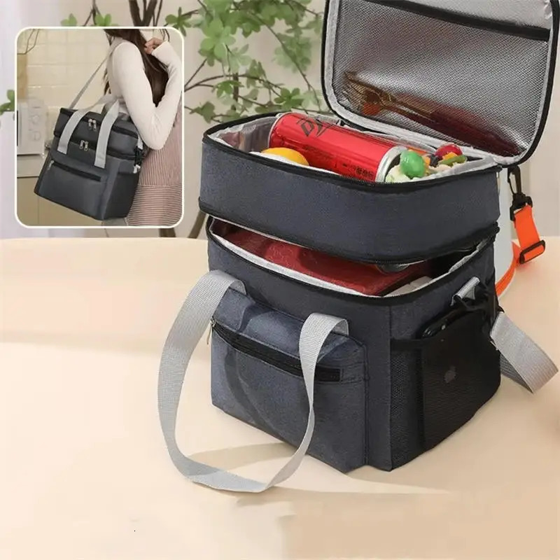 Sac à lunch Oxford noir Sacs d'isolation thermique de grande capacité Bento Feuille d'aluminium Sac de glace de conservation à emporter Boîte à l