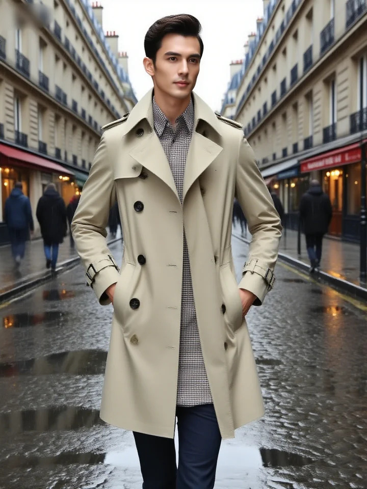 Mens business windbreaker long jacket pure cotton windbreaker casual spring summer autumn winter fashion suit street wear 251204