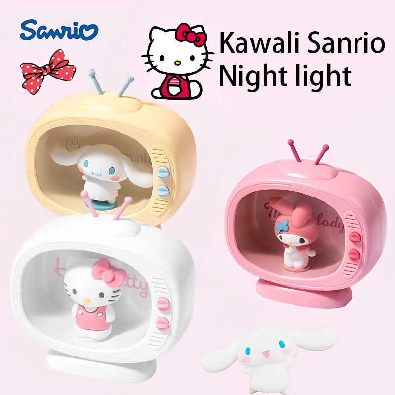 Sanrio Mini TV Nightlight Hello Kitty Sleep Light Kawaii Sleep Light Desktop TV Model Decoration Anime Collectible Dolls H251205-image-1087347269