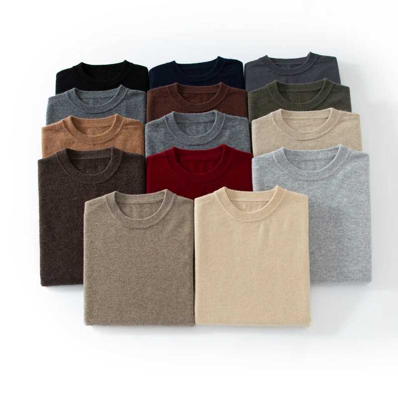 2 Needle Medium Thick Round Neck Mens Sweater 00 Cashmere Knitted Pullover Solid Color Autumn Winter Loose Casual Base Shirt W251205