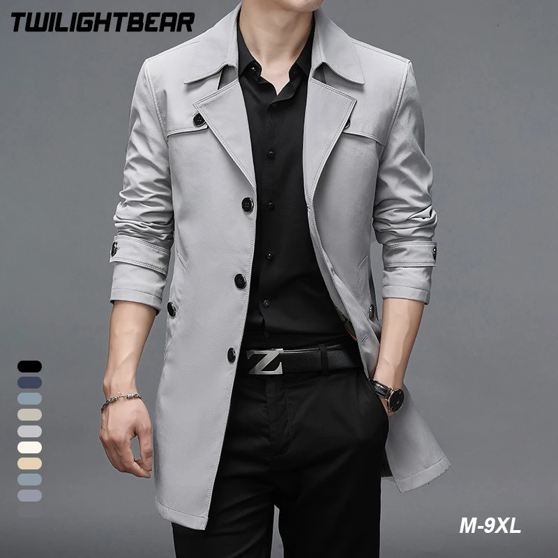 Oversized Classic Mens Trench Coat 8XL Windbreaker Solid Slim Fat Business Casual Long Trenchs Men Clothing Overcoat A5F8906 251204