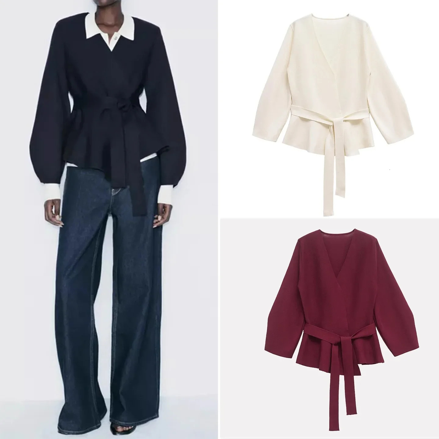 PRINTKAOIR Spring Autumn Women Shoulder Pad Belt Knit Blazers Women Retro V-neck Long Sleeve Versatile Female Coat Women Clothes 251202