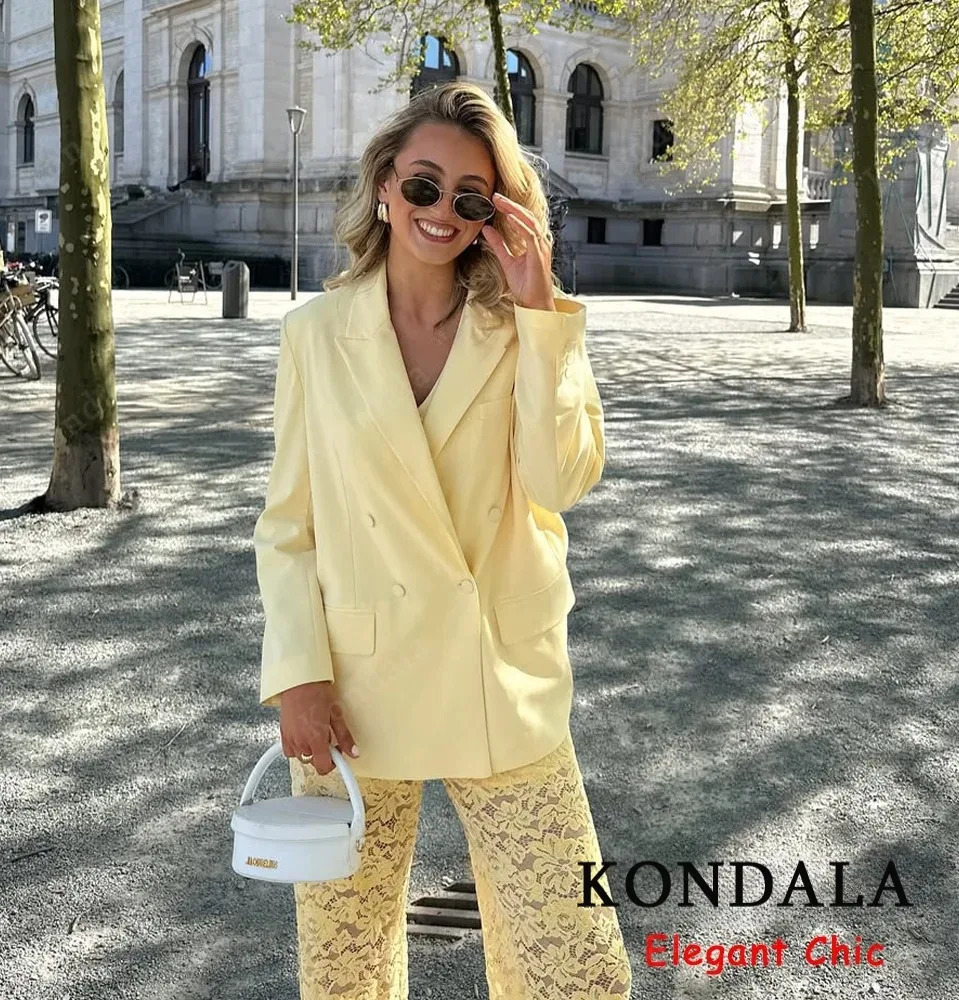 KONDALA élégant jaune Blazer femmes double boutonnage revers Blazer mode haute rue printemps été vacances trajet costume 251204
