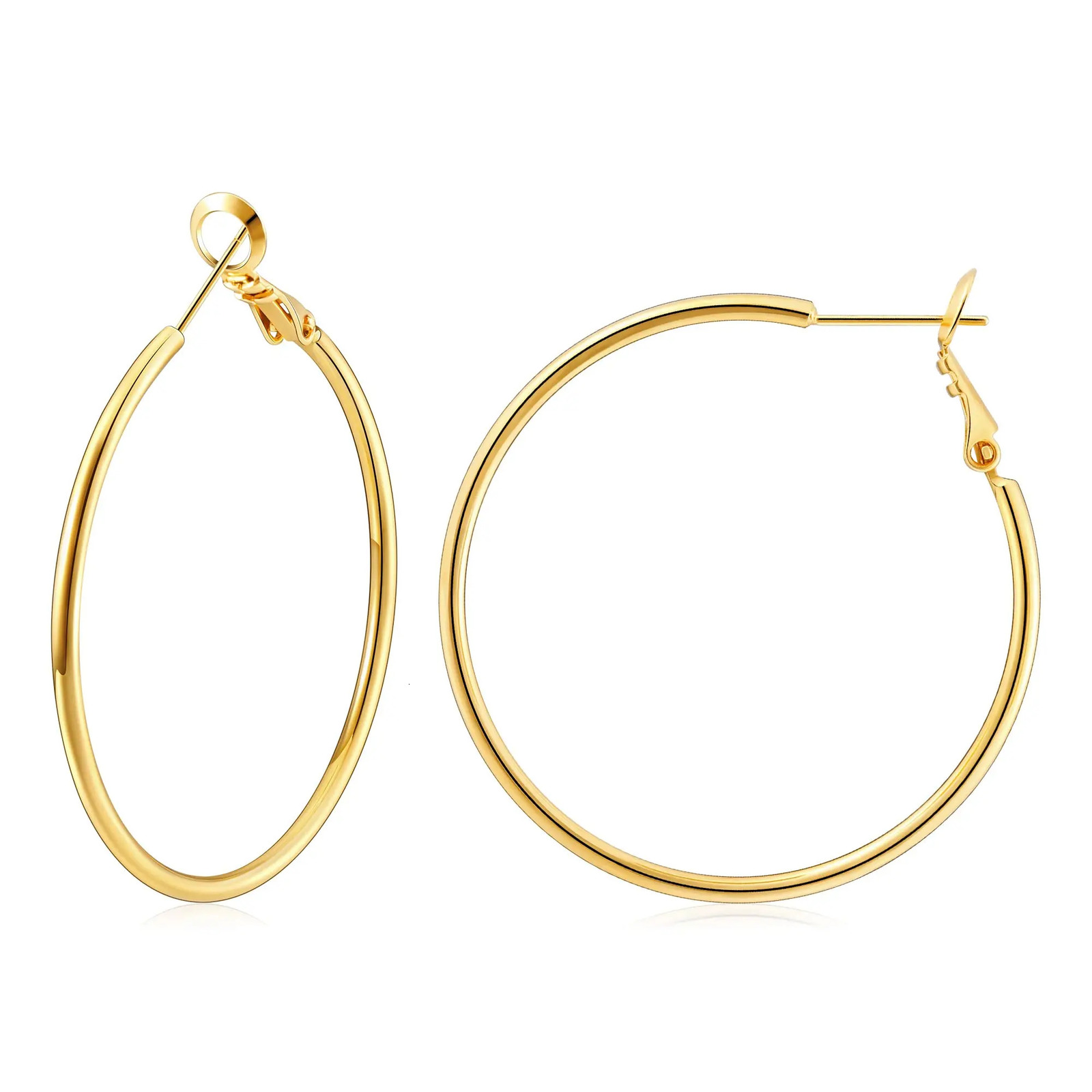 Eavva Femmes Boucles d'oreilles créoles plaquées or 14 carats Lady Classic Thin Hoops avec bijoux en argent sterling 925 Post Fashion avec boîte-