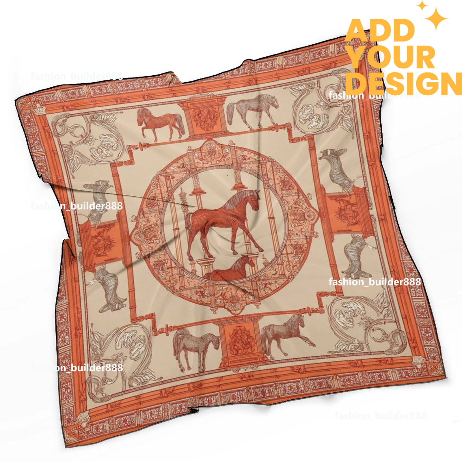 Designer personnalisé H cou écharpe pour motif de cheval de luxe femmes soyeux foulards cheveux bandanas carré écharpe accessoires de mode léger
