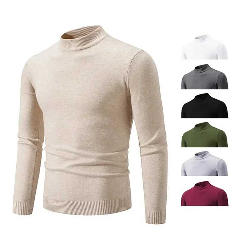 Winter Autumn Mens Half Turtleneck Sweater Casual Fashion Slim Fit Knitwear High Elastic Solid Color Basic Style Warm Pullovers W251205