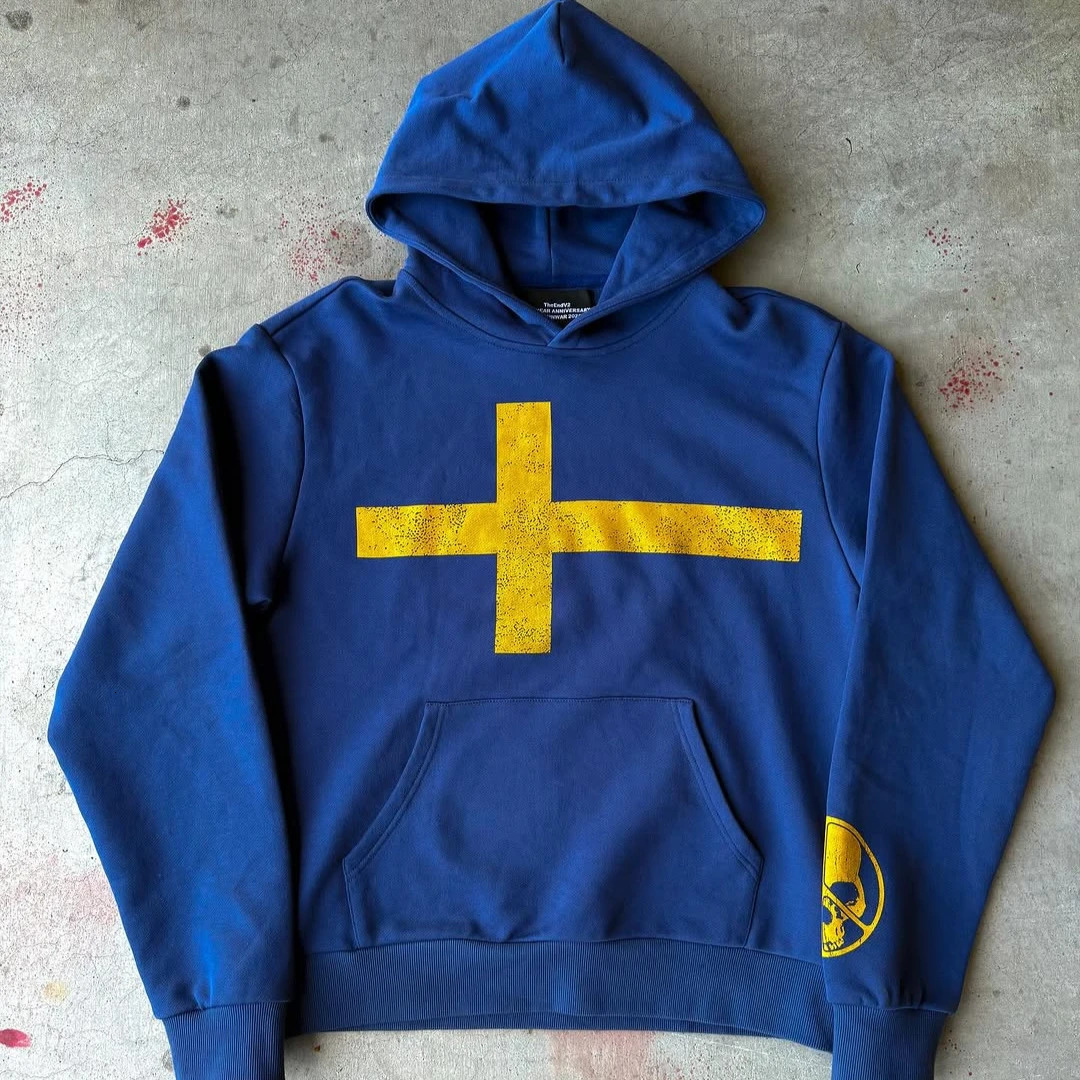 American Harajuku Trend Fashion Text Print Klein Blue Hoodie Womens Summer Loose Casual Street Hip Hop Rap Sweatshirt 251201