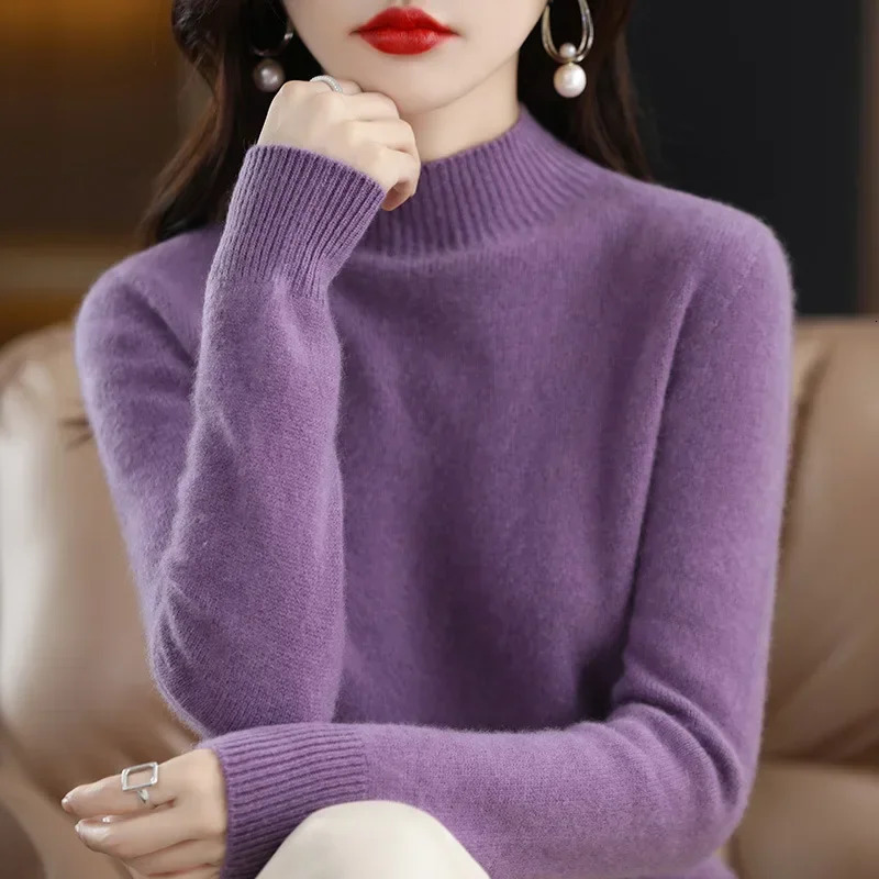 Automne hiver femmes pull mode coréenne chaud chemises à fond demi-col haut tricots de base solide à manches longues pulls251129