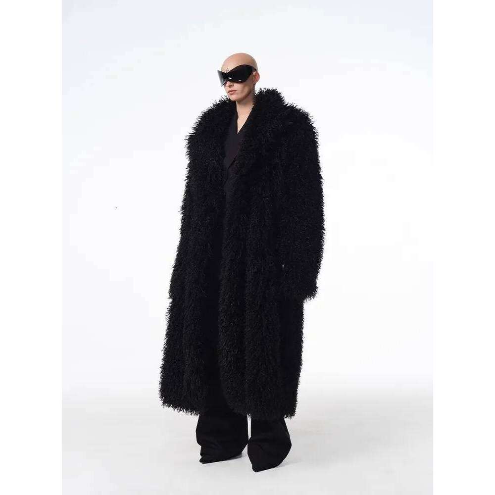 Mauroicardi Autumn Winter Long Oversized Hairy Shaggy Soft Fuzzy Black Thick Faux Fur Coat Men Loose Casual Furry Overcoat
