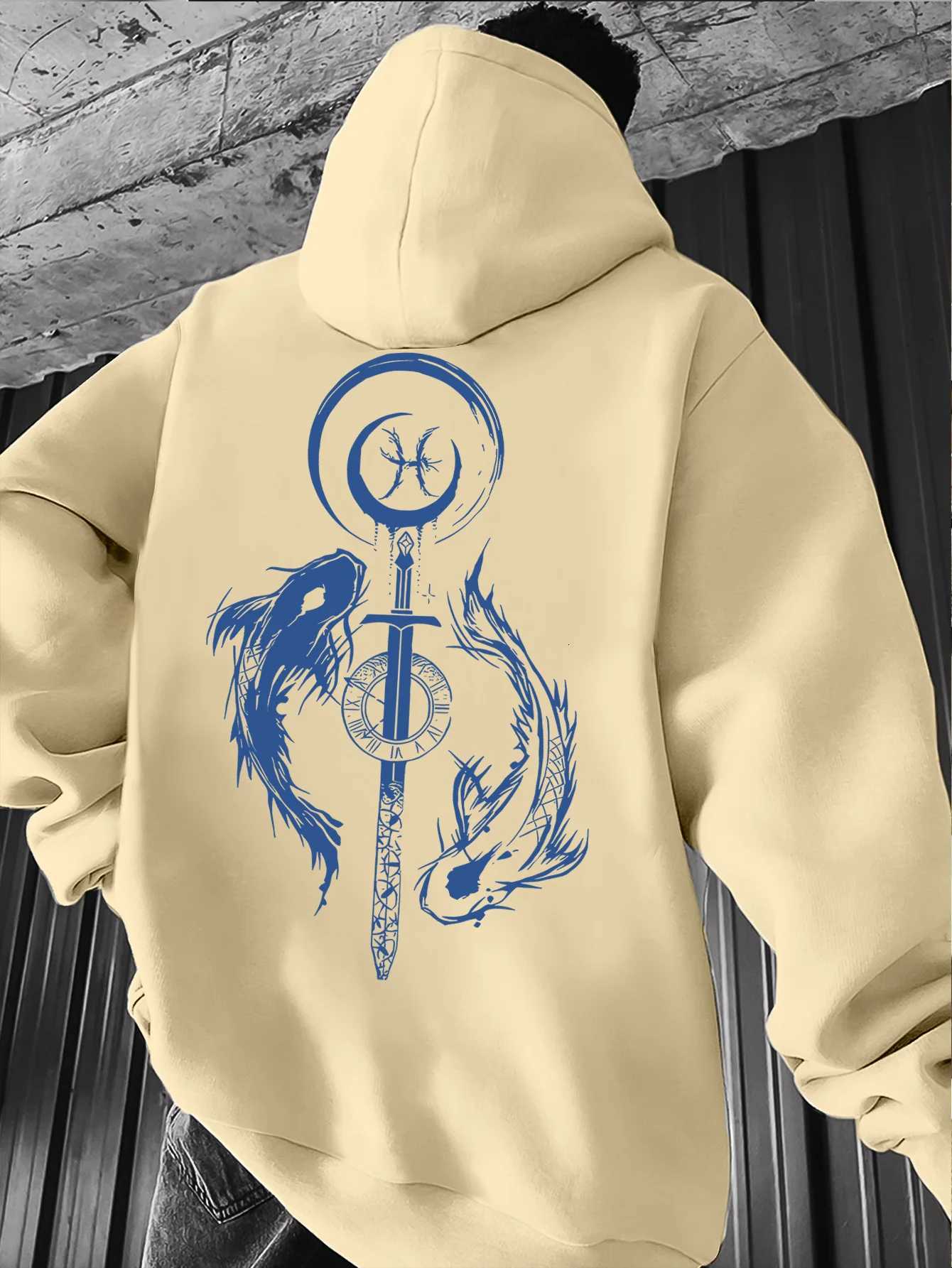 Nouveaux Styles d'automne et d'hiver en 2025 hommes peints à la main Koi poisson graphique sweat à capuche Sport décontracté à manches longues pu