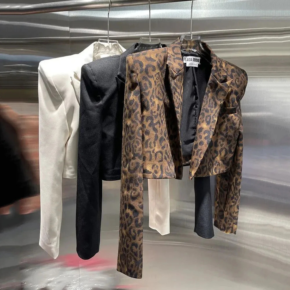 Women Jacket Korean Female Clothes Sexy Fashion Short Suit Coat Long Sleeve Blazer Tunic Leopard Print Cropped Tops Ropa Mujer 251202