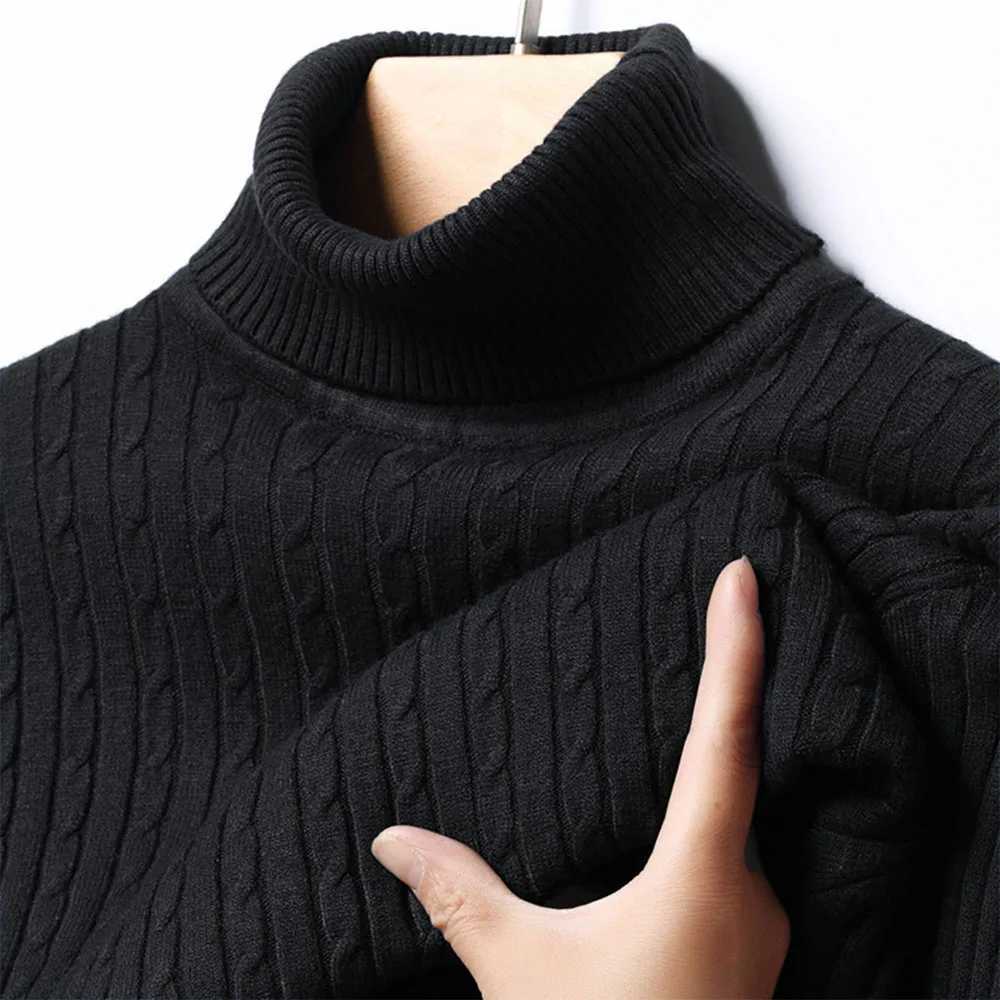 Automne hiver hommes pull à col roulé chaud coupe ajustée tricoté pull Jacquard rayé confortable doux tricots Style de base W251205