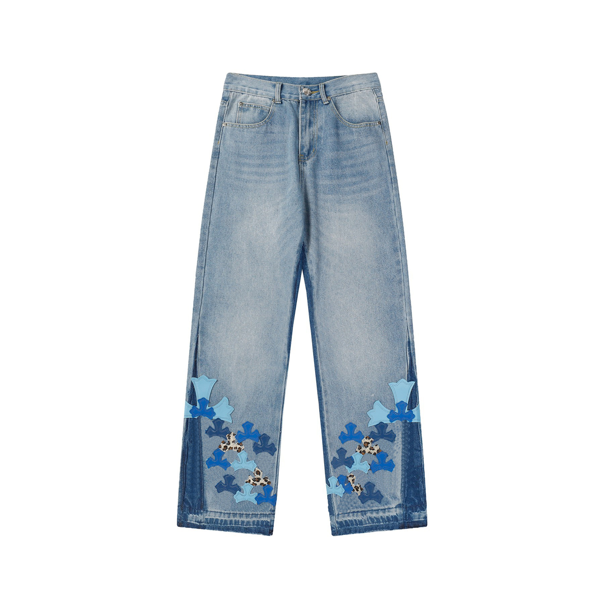 Men's Plus Size Jeans Men's and Women's Long Pants Wide Leg Pants High Street Tight Distressed Denim Pants S1205t13