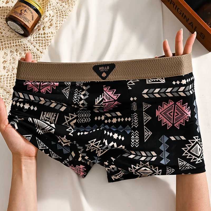 1 pièces sous-vêtements pour hommes Boxer en soie glacée grande taille 6XL caleçon respirant Sexy culotte mince imprimer Lingerie 5803 X251205