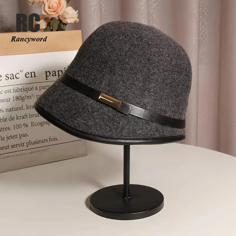 style autumn winter woolen elegance female patchwork flat top retro casual fashion warm soft wear adjust bowler bucket hat 251204