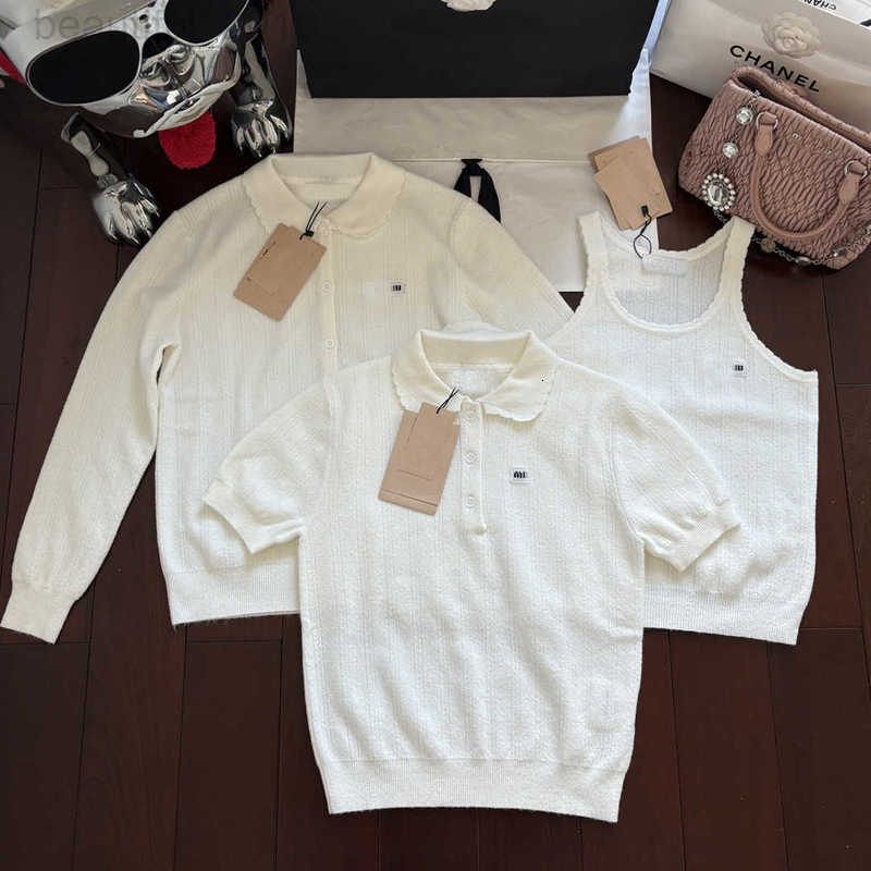Women's T-Shirt designer 26 Spring New Doll Collar White Knitted Cardigan Short Sleeve for Women 3L1E