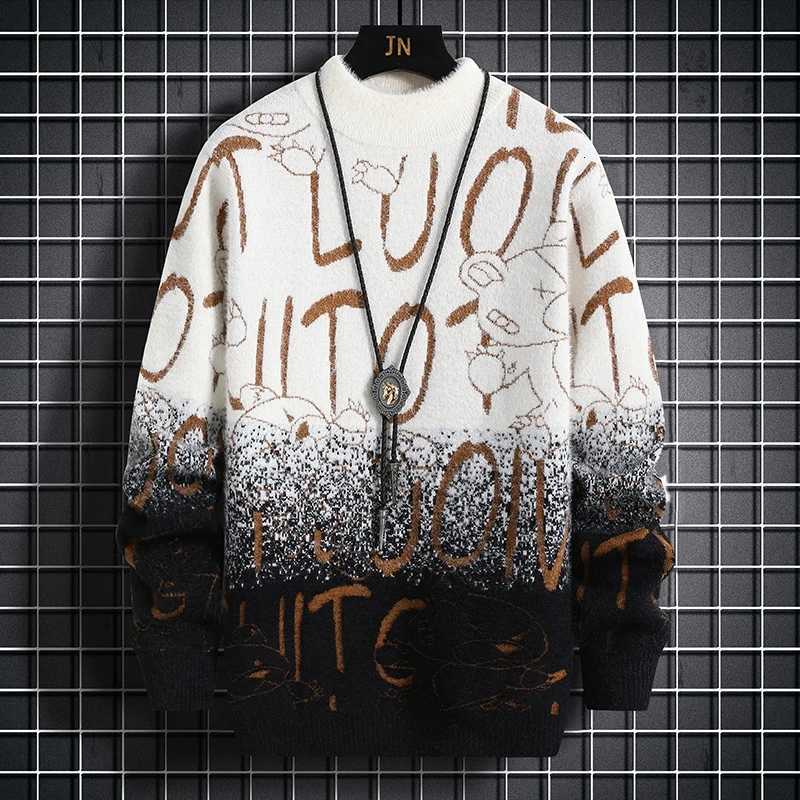 Harajuku pull hommes Y2K tricoté lettre impression pull hommes laine pull hommes rétro tricoté couleur bloc hauts W251205