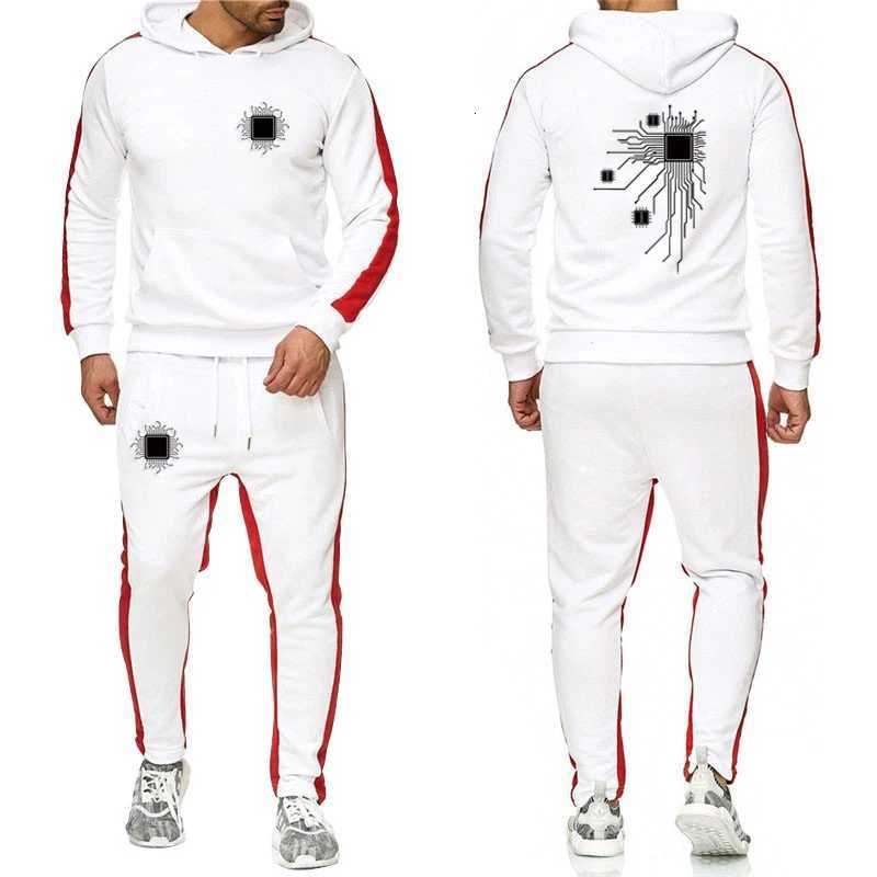 2025 Spring Autumn CPU Processor Circuit Diagram Print Classic Solid Color Sports Set Men Pullover HoodiesSweatpants Suits X251205