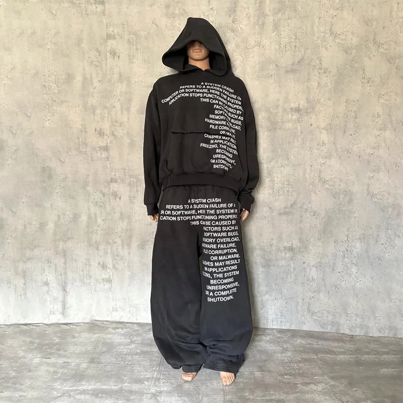 Y2K Système Crash Thème Lettre Impression Casual Lâche Sweat À Capuche Pantalon De Survêtement 2 Pièces Ensemble Hommes Femmes Gothique Mode Stre