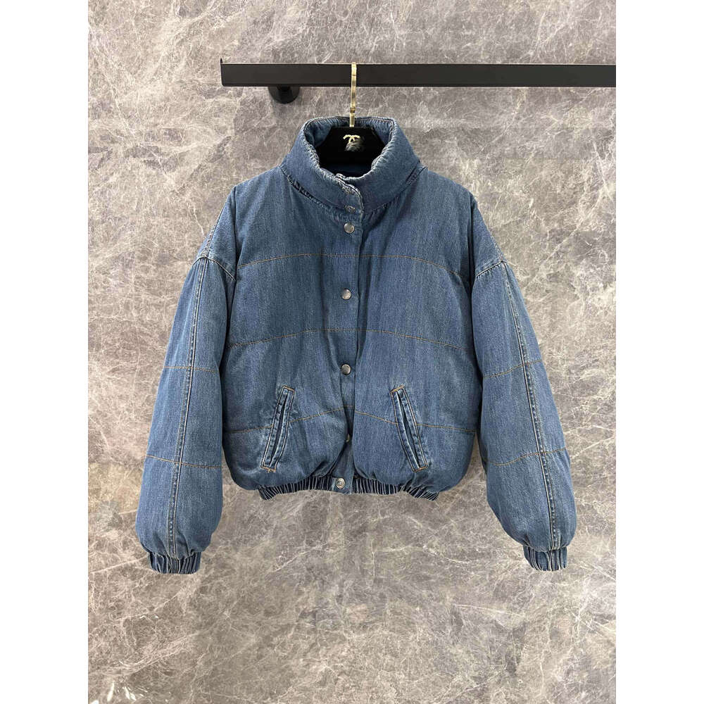 Designer Autumn Winter New Ch Factory Simple Luxury Fashionable Versatile Stand Collar Puffer Denim Down Jacket Coat 24d7