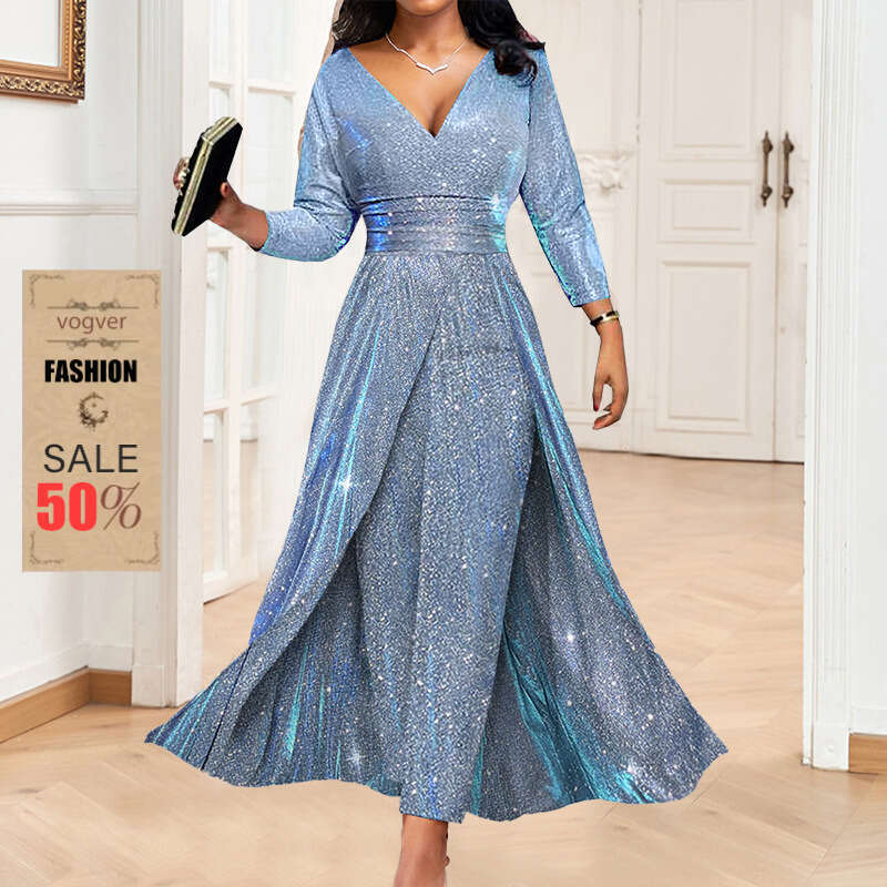 Robe de soirée pour femmes Designer de luxe 2026 Printemps Automne Banquet Robe Ins Double Face Paillettes Gros Ourlet Bretelles Sexy Combinaison