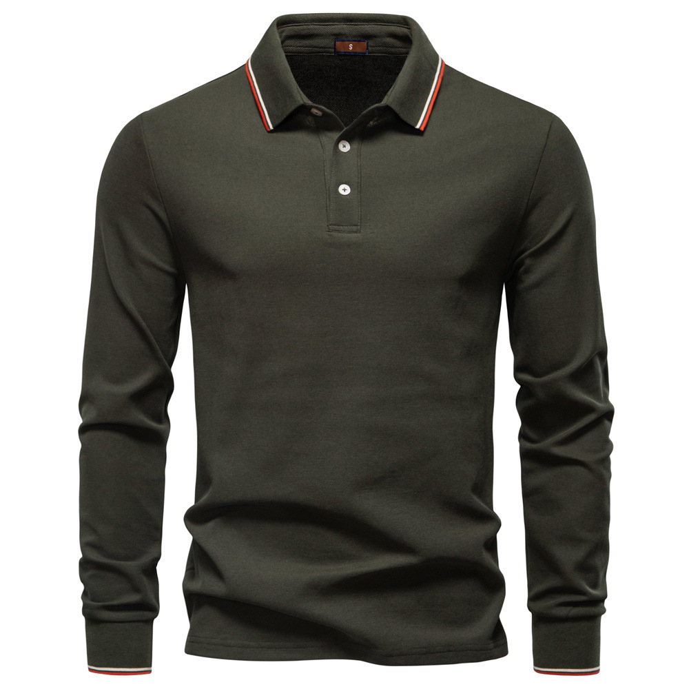 Men's Long Sleeve Polo Shirt Classic Solid Color Collar T-Shirt Business Casual Versatile Base Layer European size: S-2XL