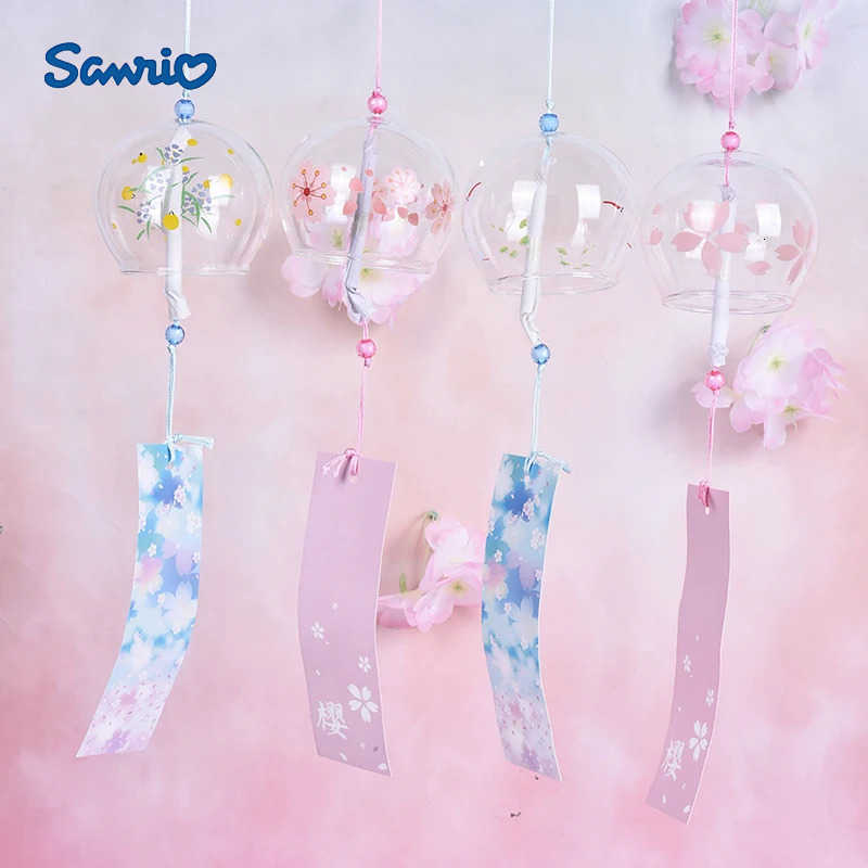 Sanrio 1PC Japanese Style Glass Wind Sakura Chimes Hanging Craft Bell Home Decor Cherry Blossom Pattern H251205-image-1087316980