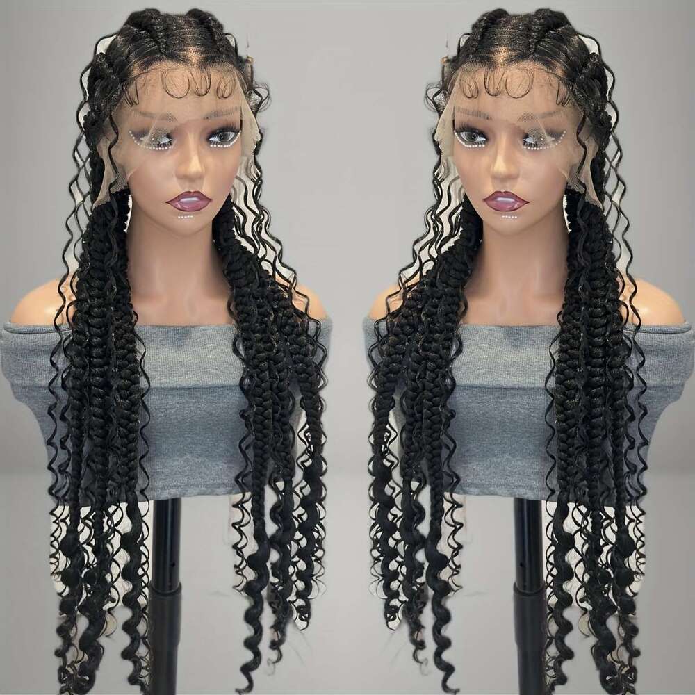 Women's 32-Inch Full Lace Front Twisted Dreadlock Wig - Heat Resistant Synthetic Fiber Braids With Natural Waves, Dark Brown/Black Color, Versa
