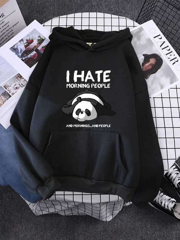 Pullover per donna Moda coreana girocollo con cappuccio femminile Panda dorme stampa nuova felpa da donna WarmXJ251205