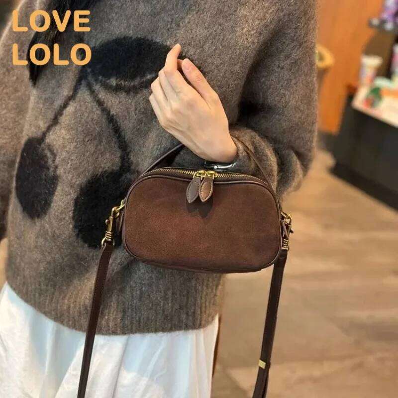 Genuine Cowhide Suede Leather Mini Shoulder For Women, Retro Versatile Crossbody Bag Small Top Handle Purse Fashion Handbag St251205