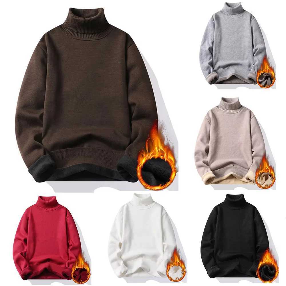 Automne hiver polyvalent hommes pull à col roulé tricot couleur unie pulls pull chaud hommes coupe ajustée vêtements de sport W251205