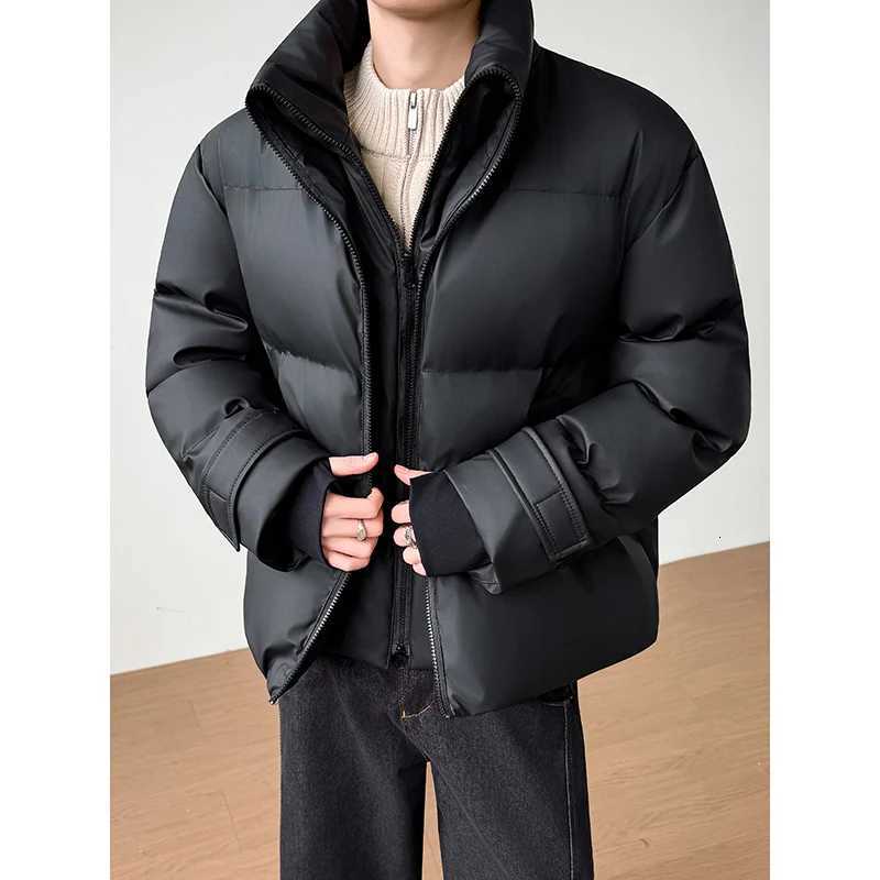 Mens 2025 Winter Bestseller Stand Collar Leather Quilted Jacket Red Lining Double Zipper Black Beige Coffee Khaki M251205