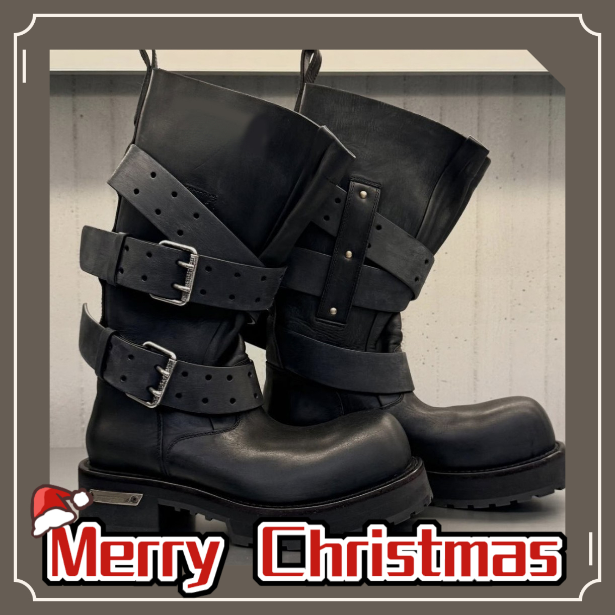 Retro handsome cowboy boots high top boots Christmas gifts high-quality cowhide belt buckles high-end luxury motorcycle boots designer boots