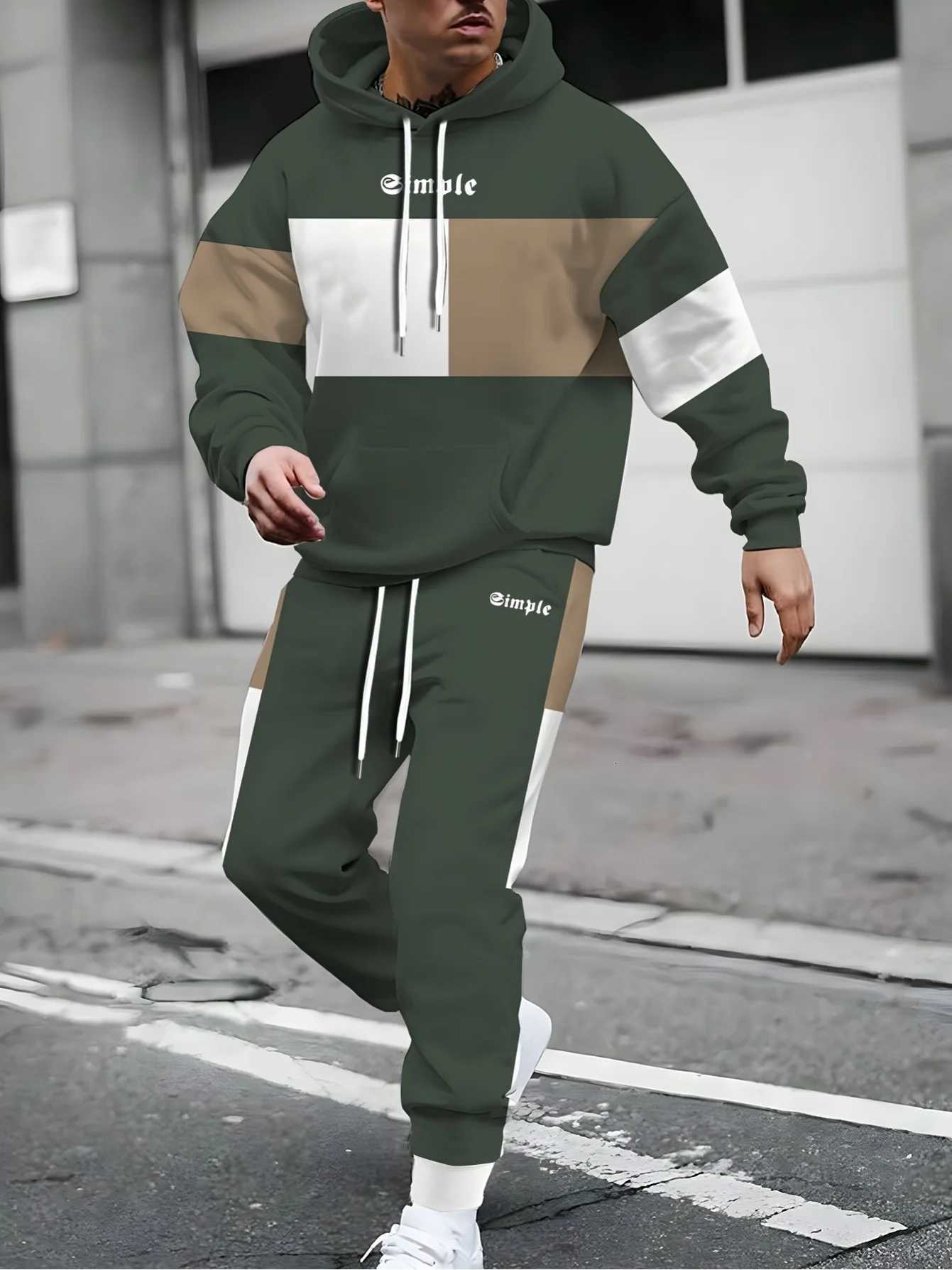 Mode Simple Stripes 3D Imprimé Sweat À Capuche Costume Hommes Sweatshirts Pantalons De Survêtement Casual Deux Pièces Survêtement Pantalon De Jog