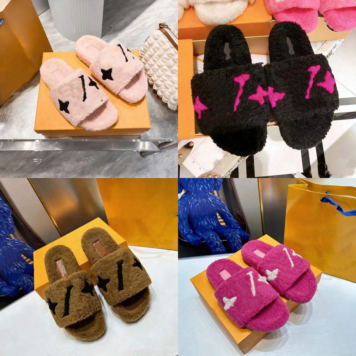 Designer Slippers Lamb Wool Open-Toe Slipper Fuzzy Platform Slide Slipper Warm Shoe Seekers Vacation Rental Winter Vacation Travelers big sizes