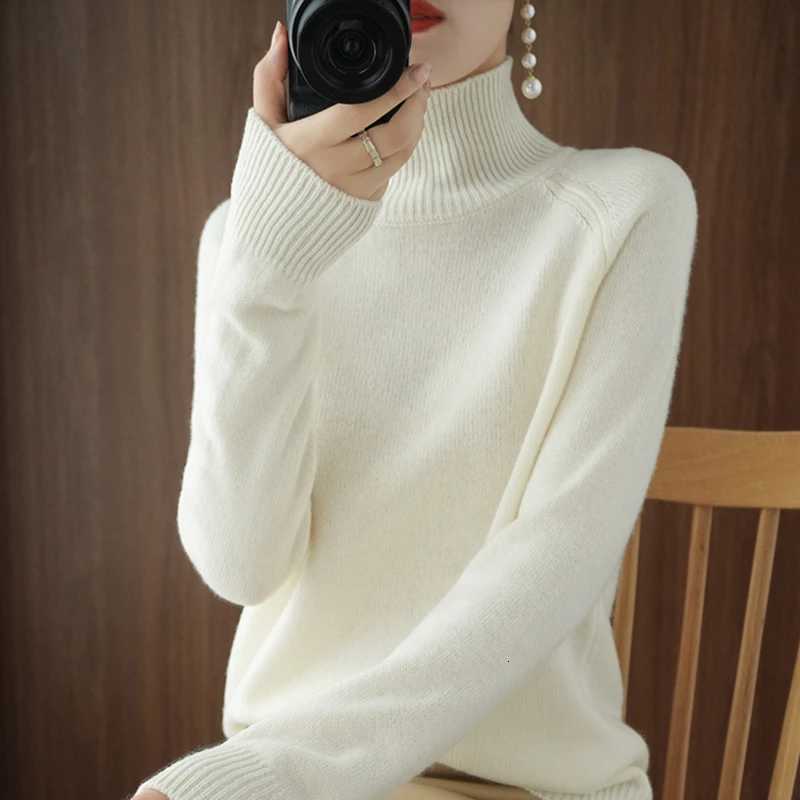 Femmes col roulé cachemire pull automne hiver couleur unie tricoté pull femme décontracté basique pull pulls 2024 W251205