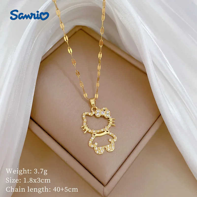 Sanrio Cute Shiny Zircon Hello Kitty Pendant Necklaces for Women Girls Fans Cute Collar Accessories Jewelry Gifts for Christmas H251205