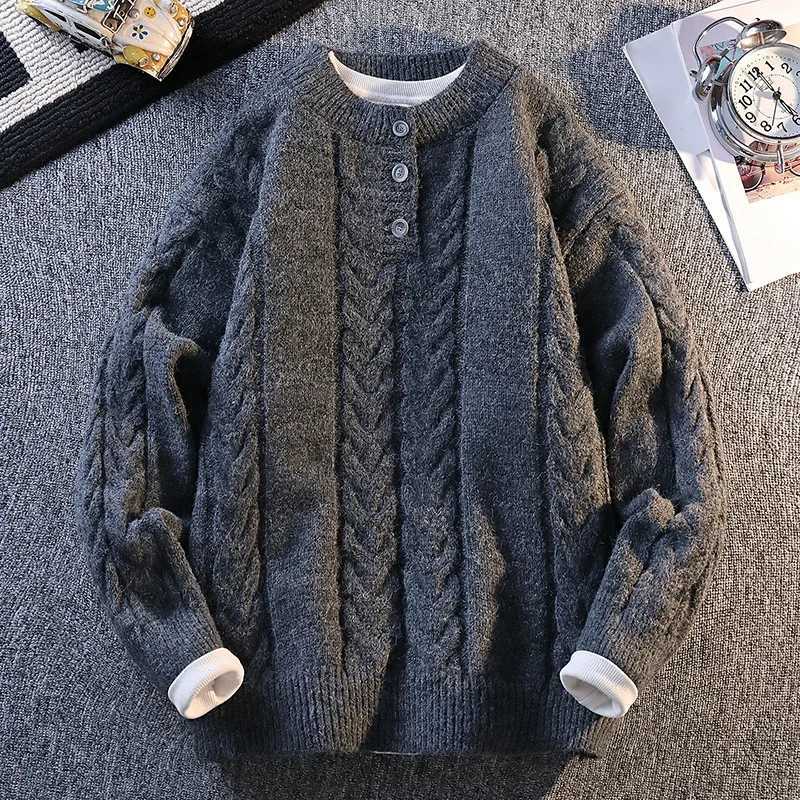 Knitted Button High-quality Knitted Sweater 2025 Fashion Solid Color Street Trend Autumn Winter Daily Casual Warm Pullover W251205