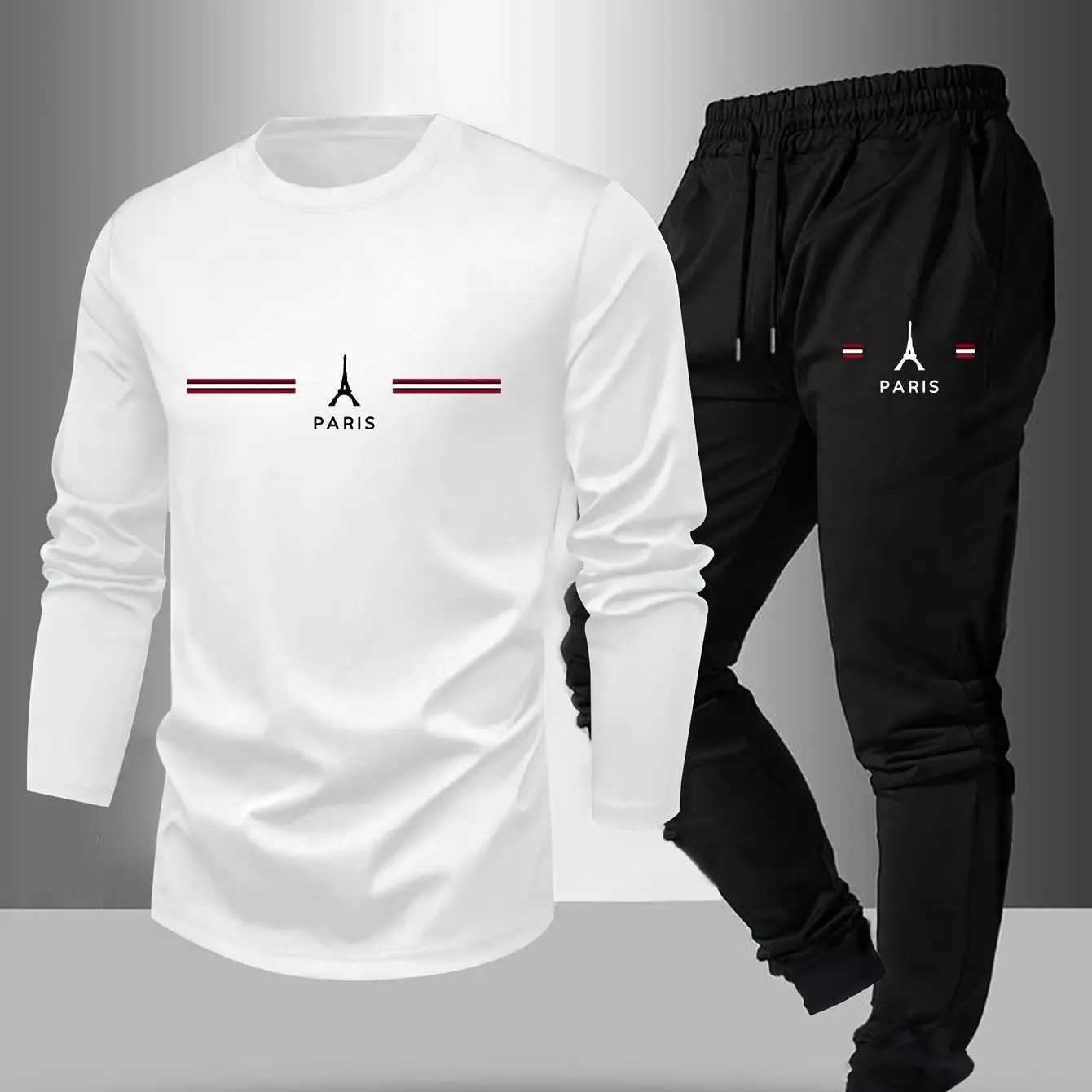 New Basic Mens Long Pants Set 2-piece Spring and Autumn Leisure Round Neck Long Sleeve T-shirt Outdoor Leisure Sports Set X251205