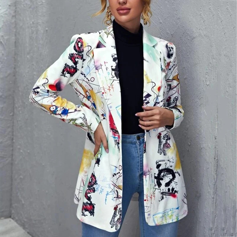 Mode imprimé Blazer femmes Vintage lettre veste irrégulière haute rue élégante femmes veste femmes vêtements 251202