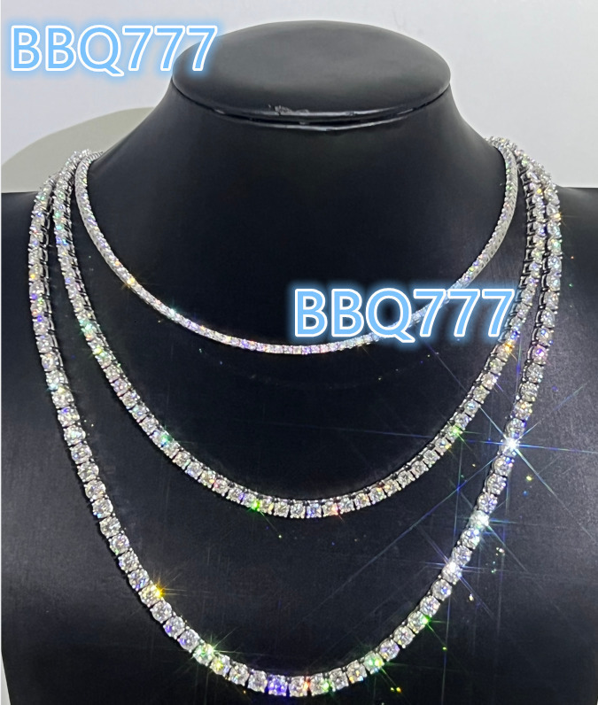 Pass Diamond Test Gold Plated 925 Silver Moissanite Diamond Tennis Necklace Chain Bracelet 2mm--6mm Fashion Hip Hop Jewelry