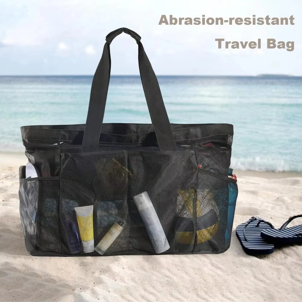 1 pc sac de plage en maille Extra Large grande capacité respirant plusieurs poches sac de rangement pour vêtements de voyage sac à main de sport