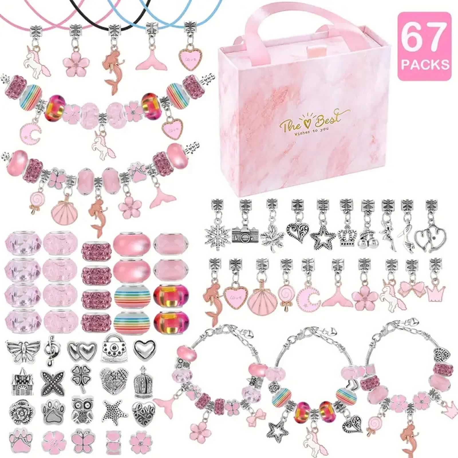 Lunettes roses bijoux perles ensemble bracelet à breloques perles boucles d'oreilles faisant des kits pour femmes filles fille outils de fabricat