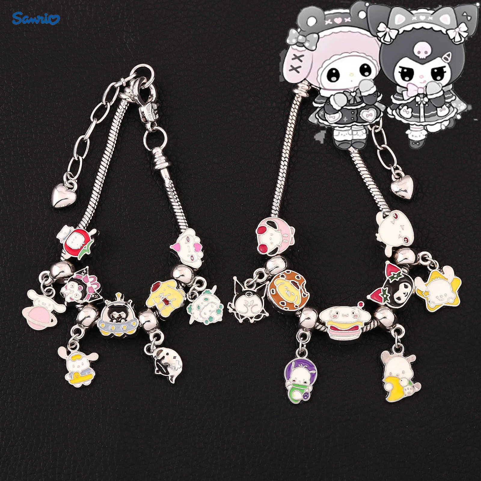 Sanrio – Bracelet chien Kuromi Pacha, noir, mélodie de beauté, rose mignon, adapté aux fans de filles, bijoux de fête, accessoires, cadeau H25120