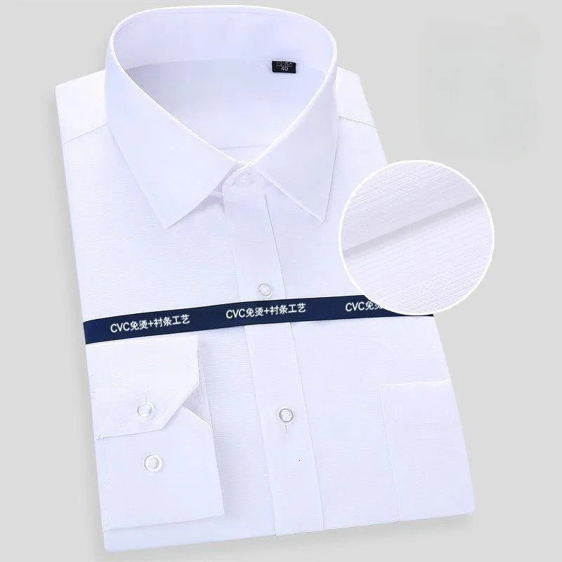 High Quality Cotton Men Dress Long Sleeve Shirt Solid Male Plus Size Regular Fit Stripe Business Shirt White Blue 251204